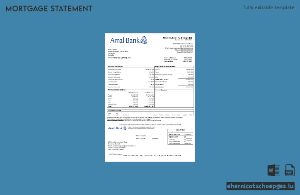 Somalia Amal Bank Hypothekenabrechnung in Word- und PDF-Formaten – Beispielvorschau